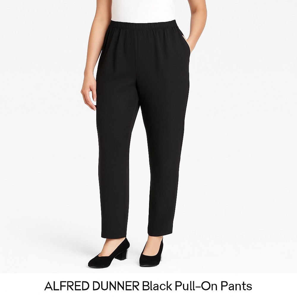 Alfred Dunner Black Pull-On Pants Elastic Waist Tapered Leg Size 16